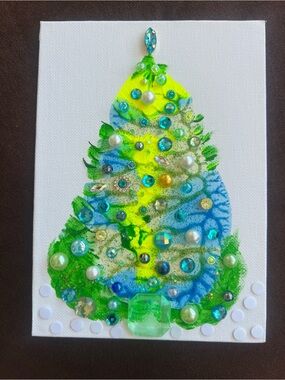 Lime & Blue Jeweled Christmas Tree – 5x7 Original